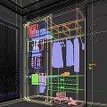 Modern Custom Wardrobe With Open Book Shelves Hanging Clothes Area Warm Lighting And Storage Drawers