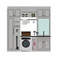 White Bathroom Cabinet With Washing Machine Mirror Storage Shelves And Decorative Plant