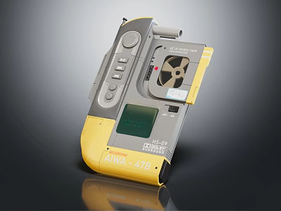 Vintage Headphone Speaker Cassette Player with Gray Yellow Design and Display Screen 3d model