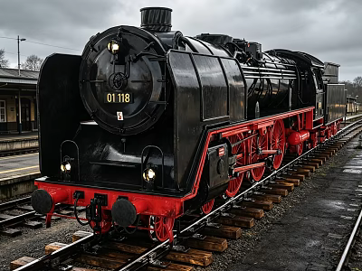 Vintage Black Steam Train With Red Wheels Number 0118 On Railway Tracks 3d model