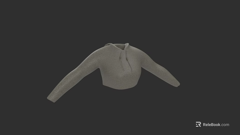 Gray Cropped Knit Top With Long Sleeves And Zip Closure 3d model 
