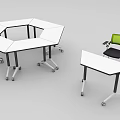 Modern Mobile Octagonal Conference Table With Wheels And Green Chair 3d model