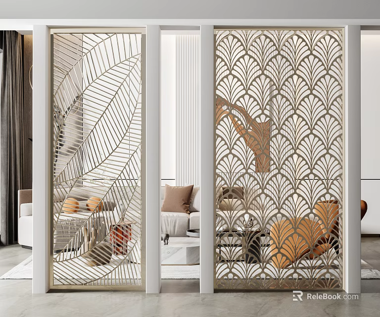 Decorative Metal Partitions With Leaf And Fan Patterns For Modern Interior Design 3d model