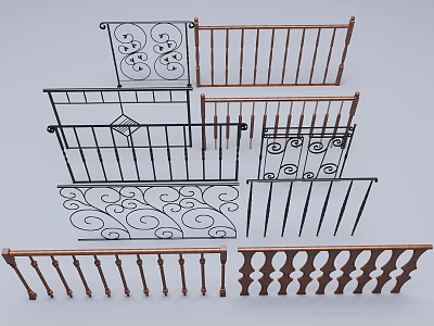 Various Decorative Railing Designs With Metal And Wooden Intricate Patterns For Home 3d model