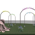 Enchanting Photo Spot With Pink Rabbit Neon Signs Green Lawn And Small Flower Bushes