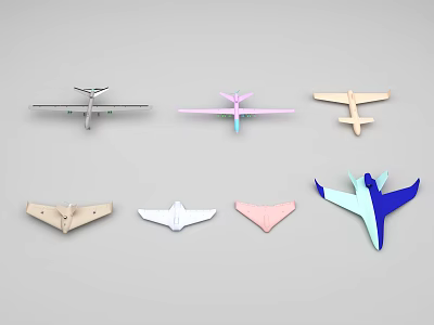 Smart Machines Featuring Colorful Airplane Models With Various Shapes And Designs On Gray Background 3d model