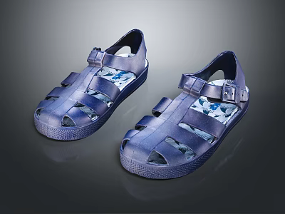 Blue Strappy Sandals with Buckle Closure and Cut Out Design Lightweight Summer Footwear for Casual Use 3d model