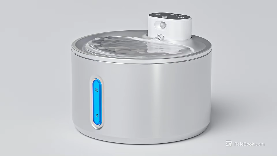 Smart Machine Featuring Silver Circular Body With Top Control Panel And Blue Indicator 3d model 