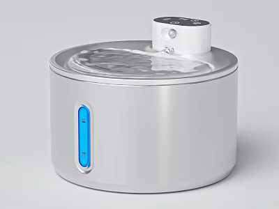 Smart Machine Featuring Silver Circular Body With Top Control Panel And Blue Indicator 3d model