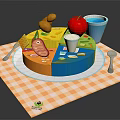 Colorful Circular Food Plate With Balanced Meat Apple Drink And Grain Sections