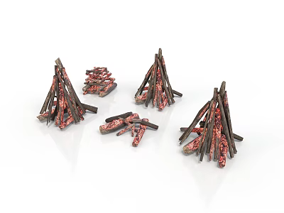 Modern Campfire Wood Pile Models With Red Black Colored Logs In Decorative Stacks 3d model