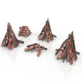 Modern Campfire Wood Pile Models With Red Black Colored Logs In Decorative Stacks