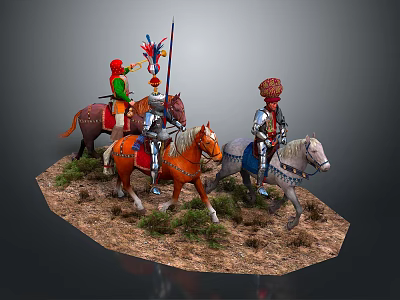 Commercial Collectible Cavalry Figurine Set With Decorative Horse Riders And Traditional Costumes 3d model