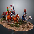 Commercial Collectible Cavalry Figurine Set With Decorative Horse Riders And Traditional Costumes
