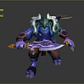 Game Movie Character With Purple Fur Horns Blue Armor And Dual Swords In Battle Stance