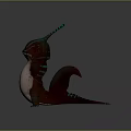 Fantasy Game Movie Character With Green Blue Striped Horns Red Body And White Translucent Belly