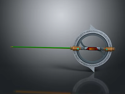 Modern Metallic Device With Green Rod Circular Ring And Base Reflection 3d model