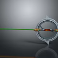 Modern Metallic Device With Green Rod Circular Ring And Base Reflection