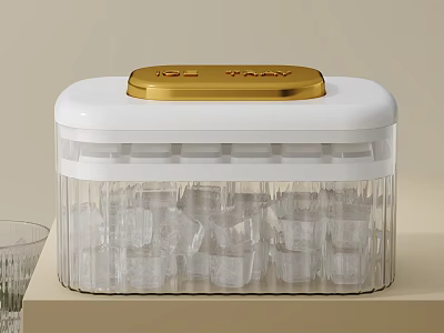 Transparent Ice Tray Container with Golden Lid Holding Ice Cubes 3d model