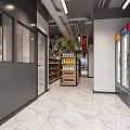 Modern Supermarket Interior With Shelves Products And Checkout