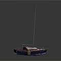 Small White And Blue Sailboat With Mast And Deck Items On Gray Background