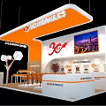 Modern Hydraulics Exhibition Booth With Orange White Design Curved Canopy And Display Screen