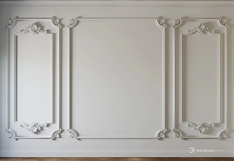 Elegant White Wall Panel With Decorative Lines And Carved Molding Details 3d model 