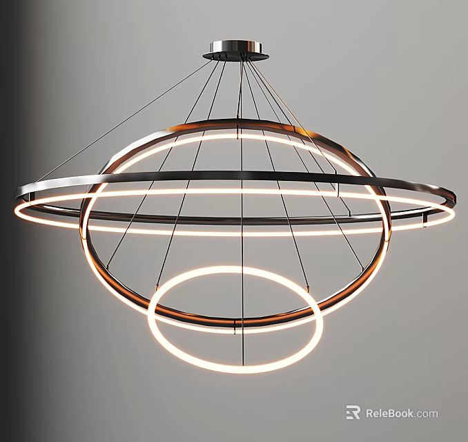Modern Circular Ring Chandelier With Multi Layered Metal Frame And LED Light Strips 3d model 
