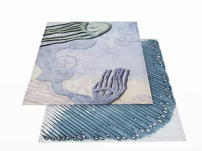 Creative Square Rug With Abstract Handprint Patterns And Blue Gray Textured Design 3d model