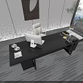 Modern Office Desk With Computer Monitor Office Supplies And Potted Plant In Bright Room