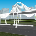 Modern White Wavy Canopy Structure In Urban Park With People Resting On Lawn