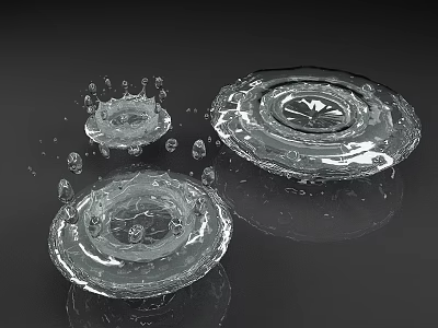 Transparent Aquarium Glassware With Water Ripple Texture And Splashing Droplets On Dark Reflective Background 3d model