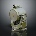 Vintage Kitchen Stove With Round Metal Body And Decorative Chain