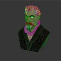 Detailed Bearded Man 3D Bust Model Wearing Dark Coat Against Gray Background