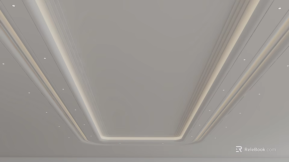 Modern White False Ceiling Design With LED Strips And Recessed Lights 3d model 