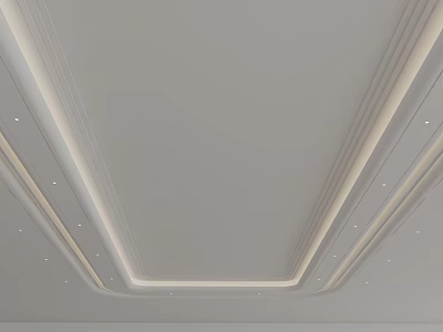 Modern White False Ceiling Design With LED Strips And Recessed Lights 3d model