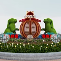 Green Rabbit Topiary Display Featuring 2023 Circular Ornament And Flower Decor