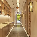 Modern Chinese Style Shop Front Desk With Wooden Walls Circular Decor And Marble Countertop