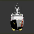 Military Naval Vessel 3D Model With White Hull Red Stripes Antenna And Deck Structure