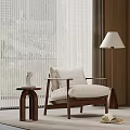 Modern Accent Chair With Wooden Frame Beige Cushion Side Table And Floor Lamp