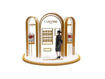 LANCOME Exhibition Booth With Golden Arch Design Mannequin And Rose Display Cabinets 3d model