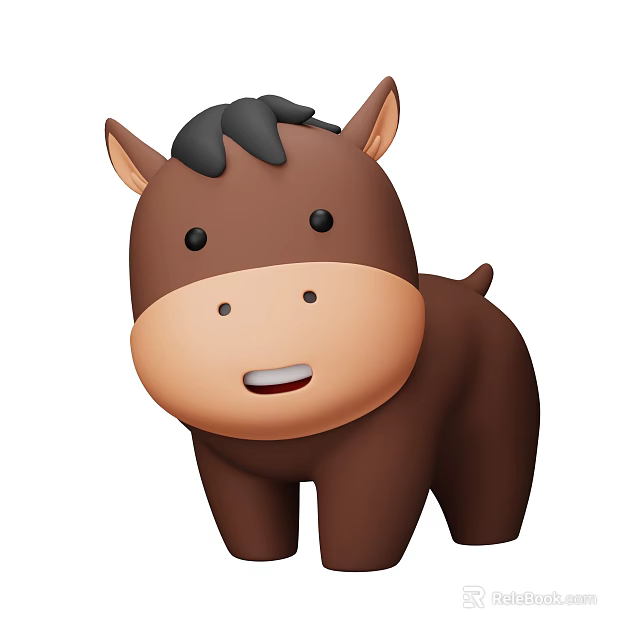 Cute Brown Cartoon Pony With Black Mane And Smiling Adorable Face Appearance 3d model 