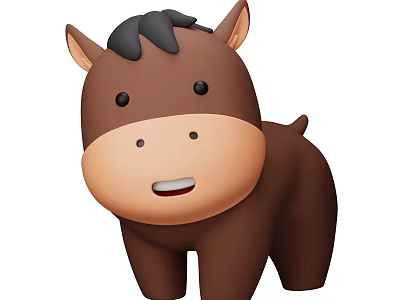 Cute Brown Cartoon Pony With Black Mane And Smiling Adorable Face Appearance 3d model