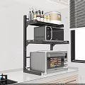 Space Saving Kitchen Shelf With Microwave Oven Bottles And Container On Countertop 3d model