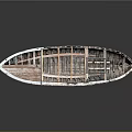Vintage Wooden Boat Featuring Red Hull And Weathered Interior Frames