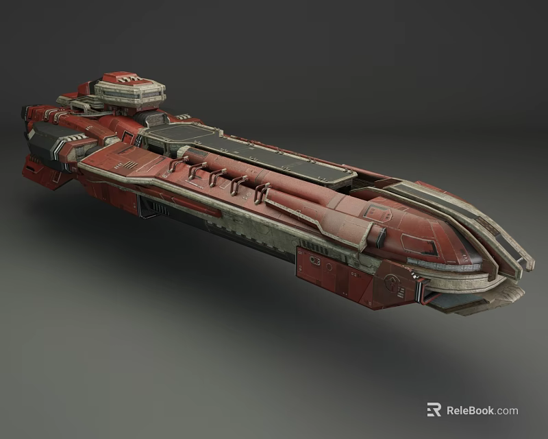 Red Futuristic Sci Fi Spaceship With Streamlined Design And Armored Structure 3d model 