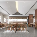 Modern Restaurant Interior With Wooden Tables Chairs Pendant Lights And Open Layout