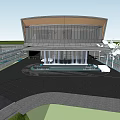 Modern Sales Office Building With Curved Roof Glass Curtain Wall And Entrance Water Feature