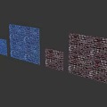 Multiple Red Brick Walls in Different Sizes Displayed on Black Background with Reflections 3d model