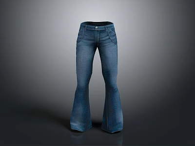 Blue Flared Denim Jeans with Classic Pockets and Adjustable Waistband Design 3d model